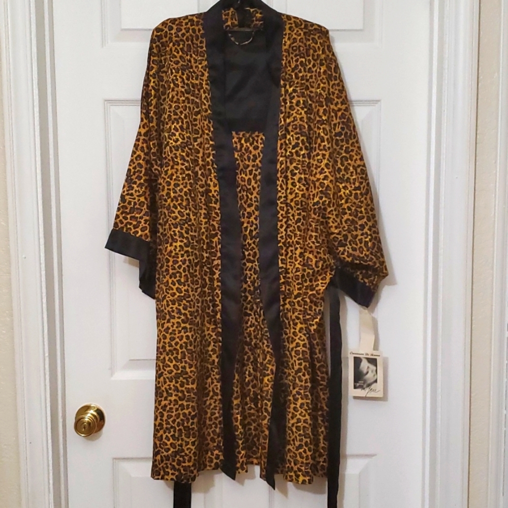 Animal Print Satin Robe Set, Size 3X